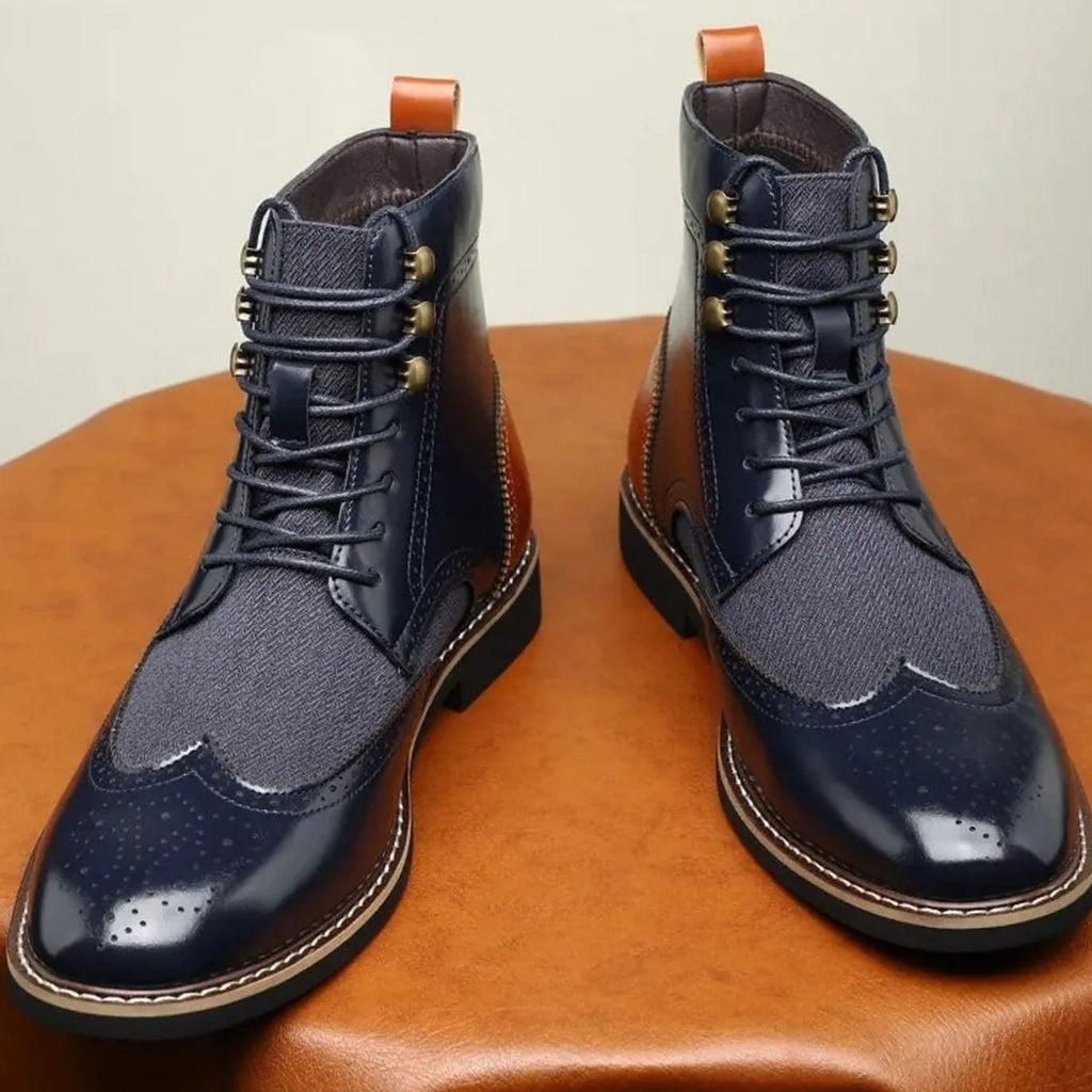 Leather Brogue Lace-Up Ankle Boots for Men