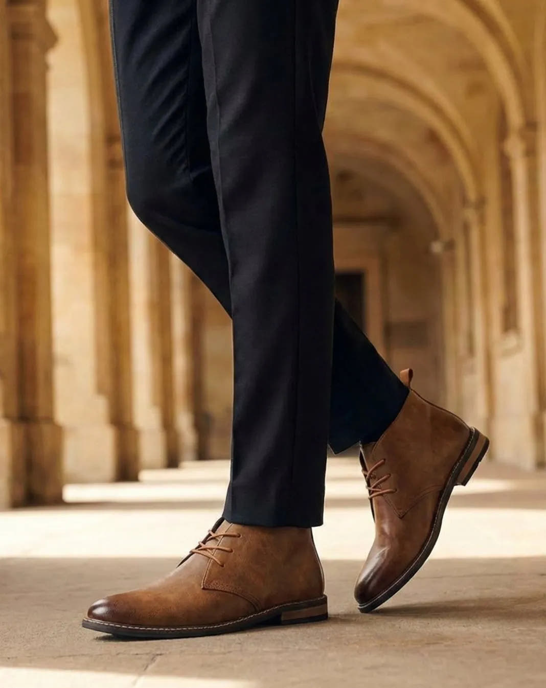 Leather Lace-Up Chukka Boots for Men