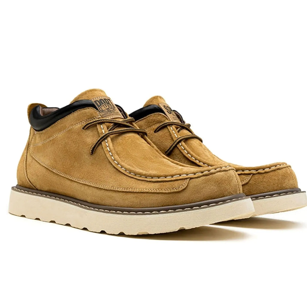 Suede Moc Toe Lace-Up Wedge Boots for Men