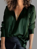 Gillian | Women's Deep V-Neck Satin-Style Blouse