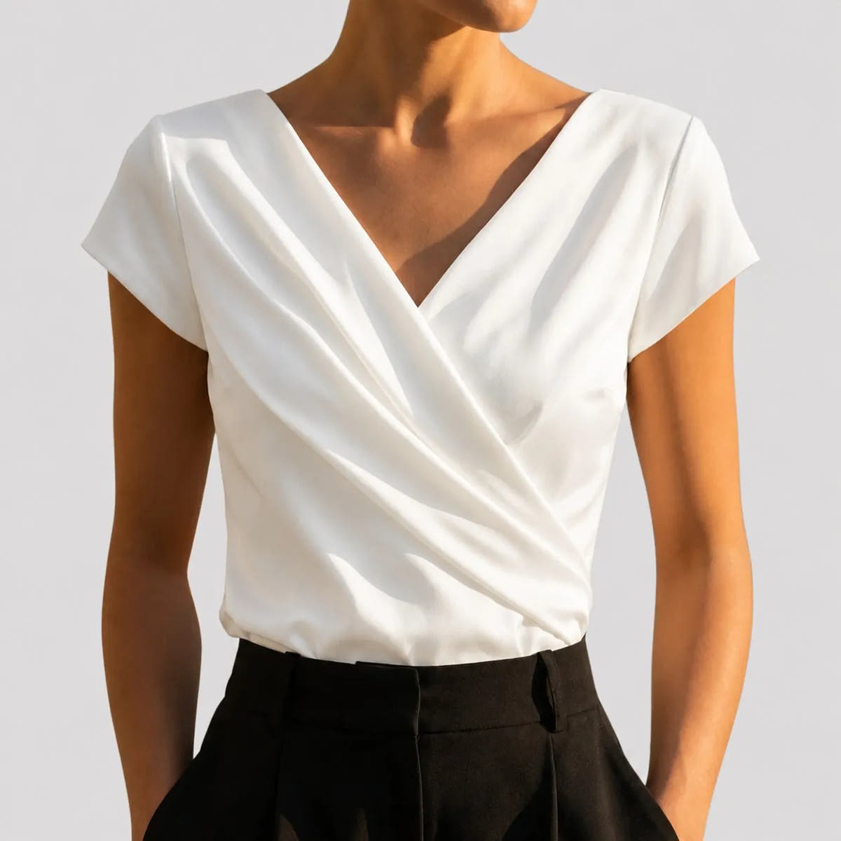Gloria | Women's Draped Wrap Cap-Sleeve Blouse