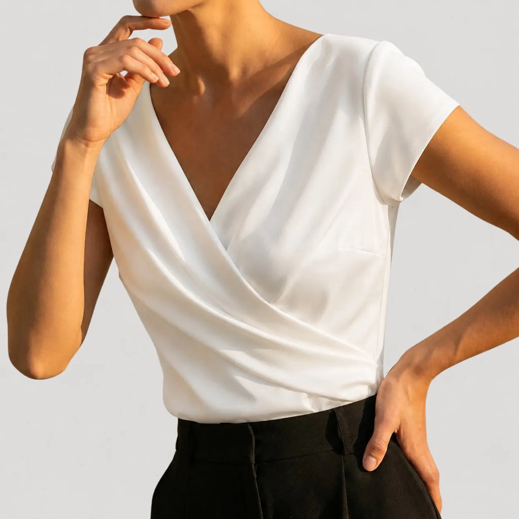 Gloria | Women's Draped Wrap Cap-Sleeve Blouse
