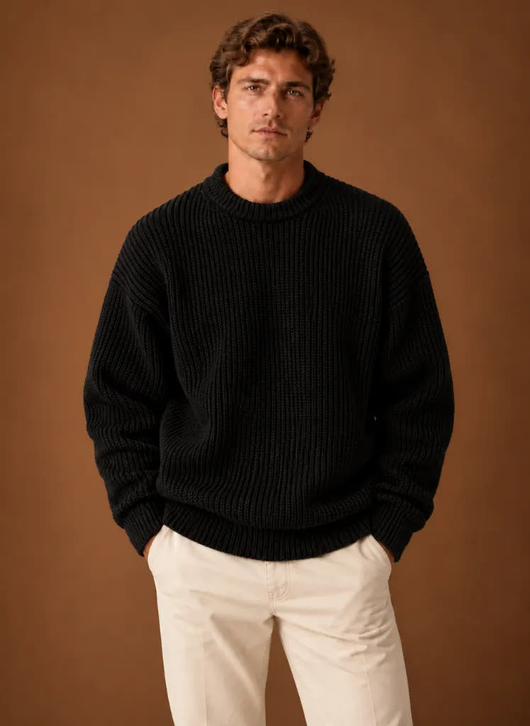 Heavyweight Chunky Knit Crewneck Sweater for Men