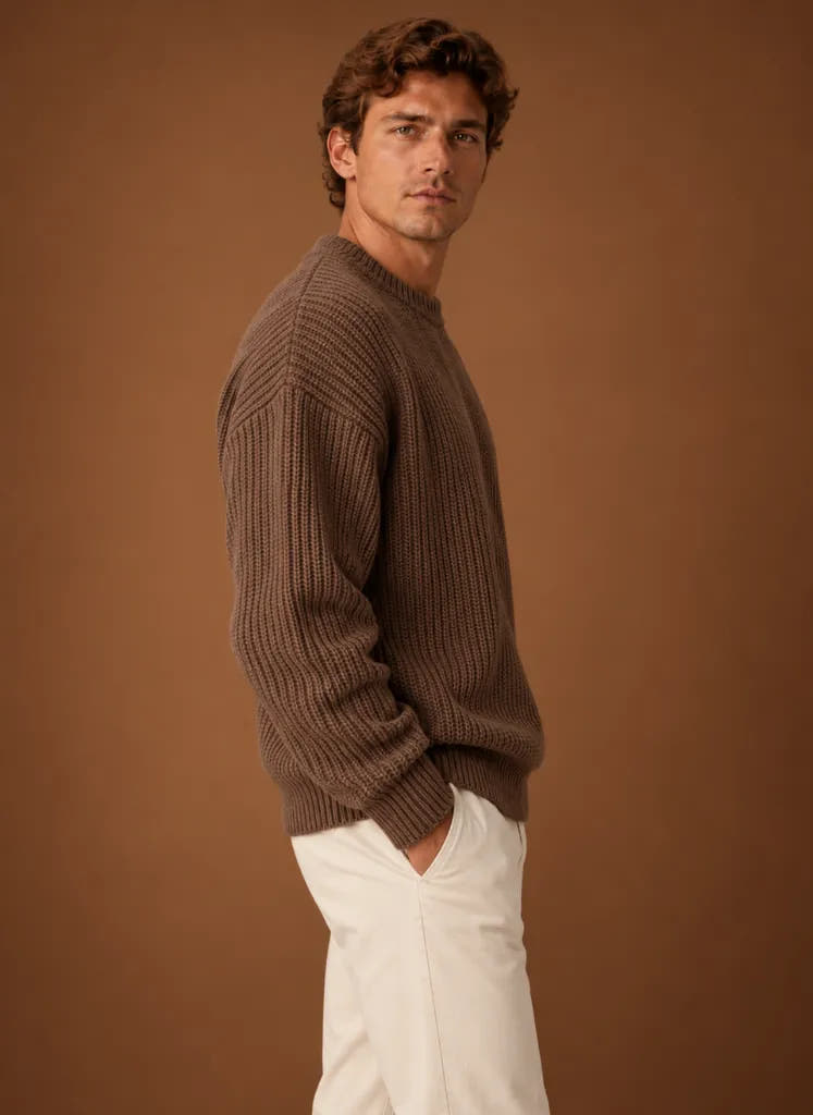 Heavyweight Chunky Knit Crewneck Sweater for Men