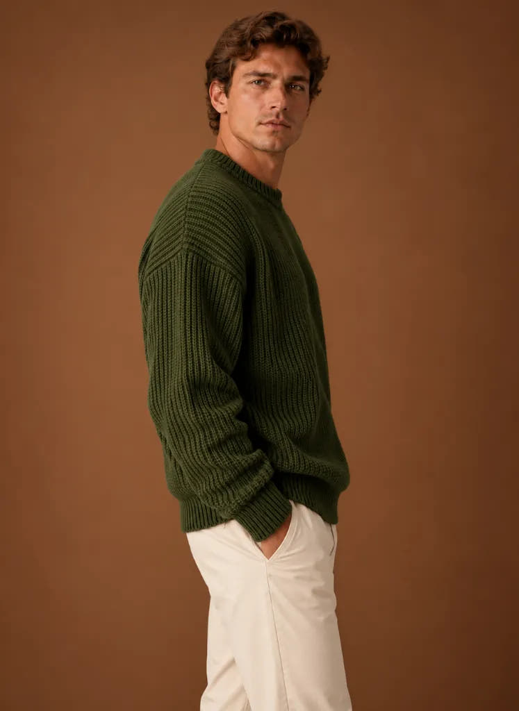 Heavyweight Chunky Knit Crewneck Sweater for Men