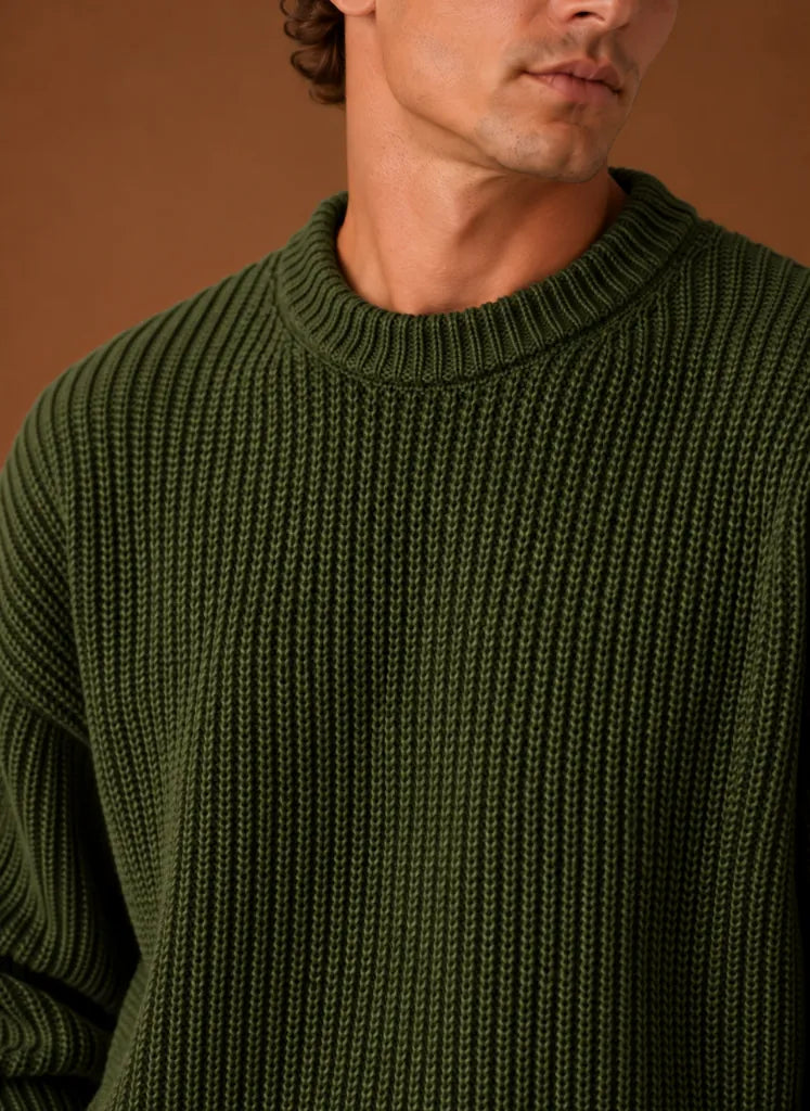 Heavyweight Chunky Knit Crewneck Sweater for Men