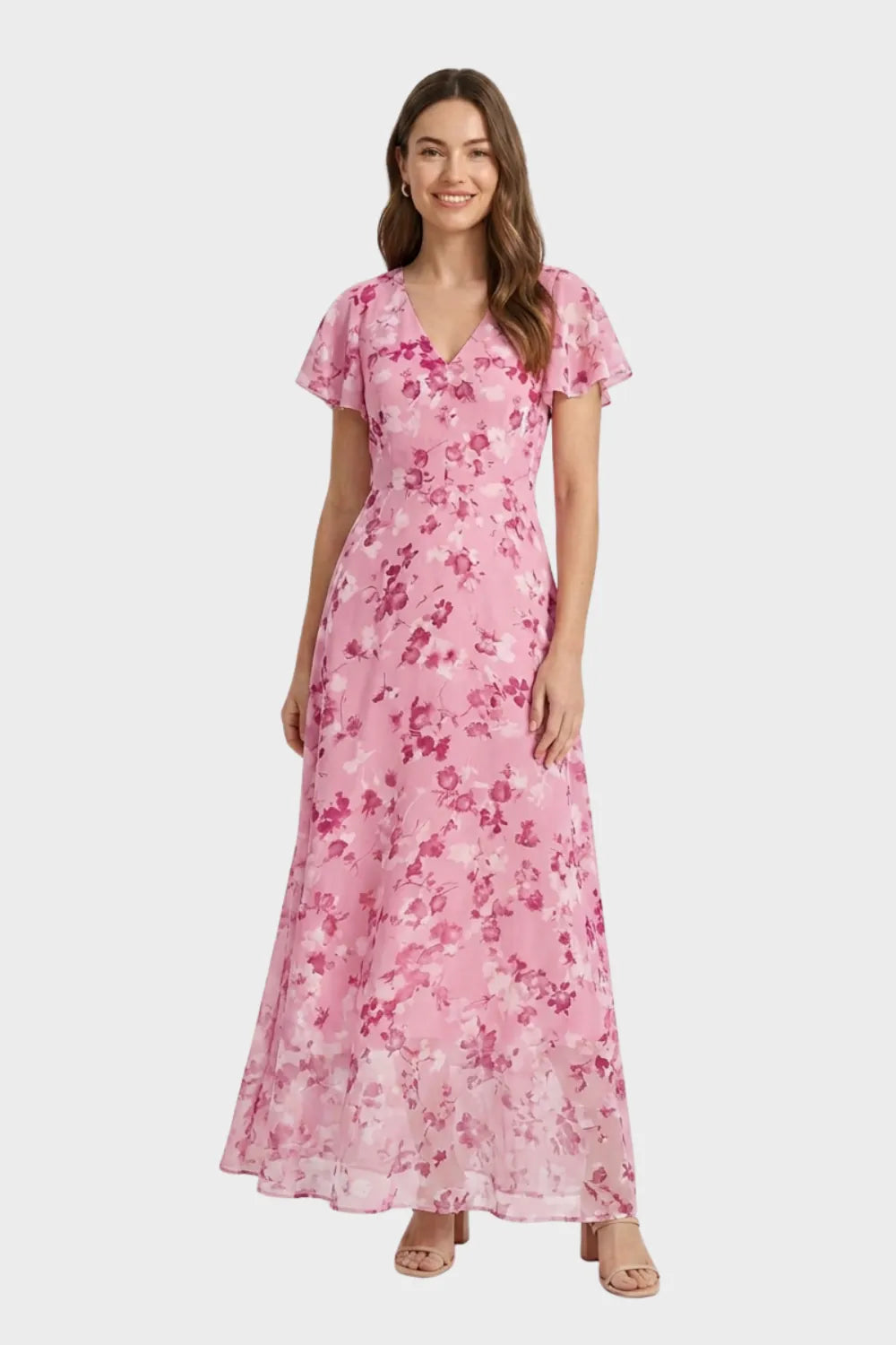 Ismay | Women's Floral Flutter-Sleeve Maxi Dress