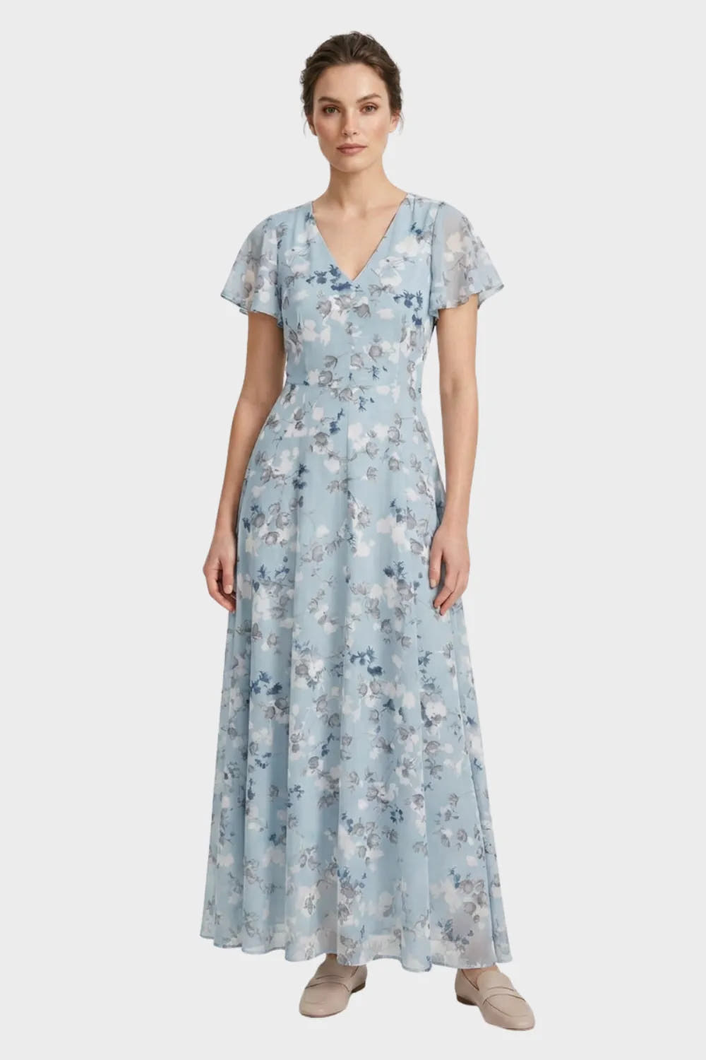 Ismay | Women's Floral Flutter-Sleeve Maxi Dress