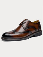 Leather Loafers with Brogue Wingtip Details for Men