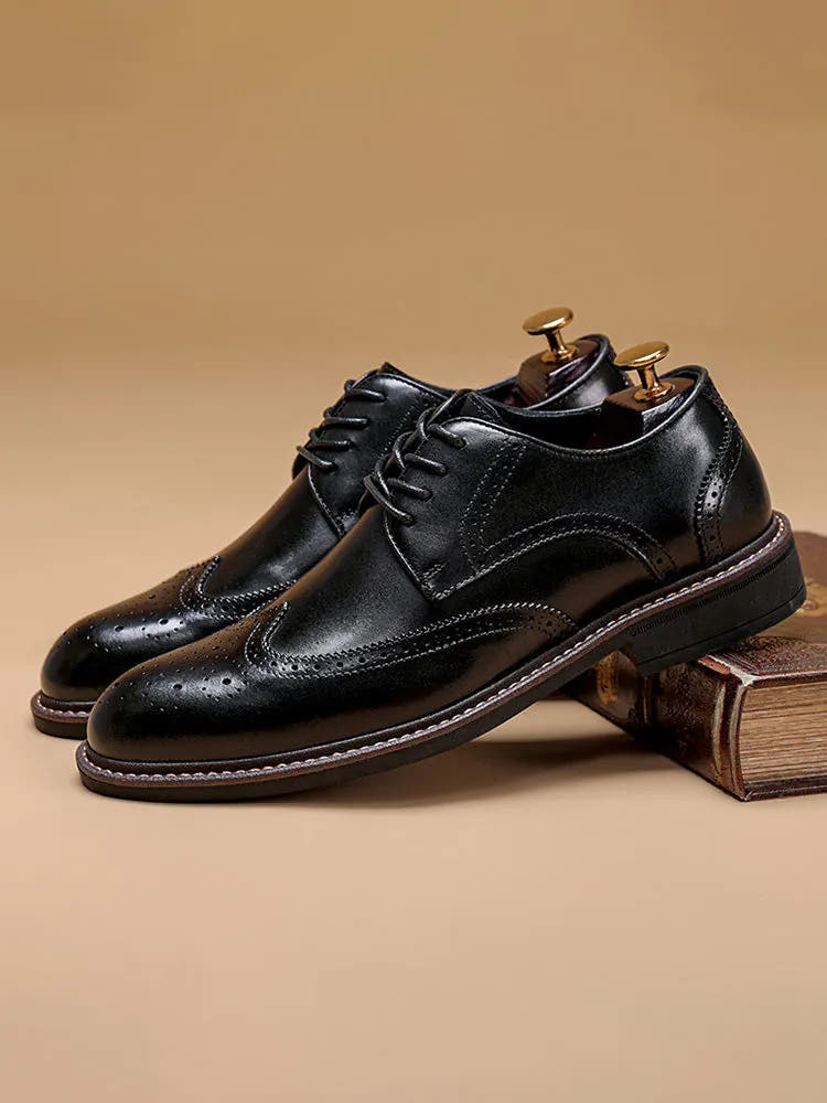 Leather Loafers with Brogue Wingtip Details for Men