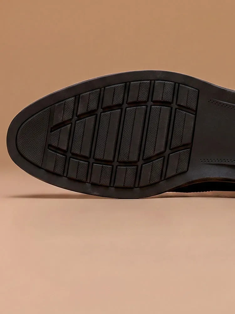 Leather Loafers with Brogue Wingtip Details for Men