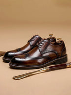 Leather Loafers with Brogue Wingtip Details for Men