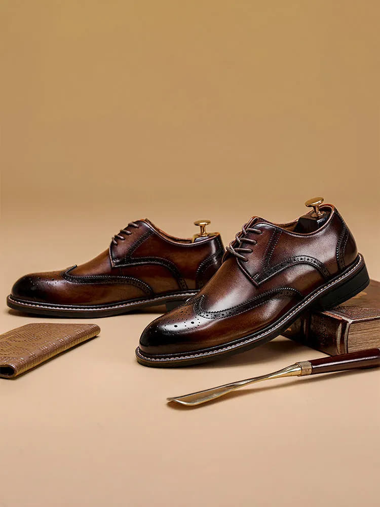 Leather Loafers with Brogue Wingtip Details for Men