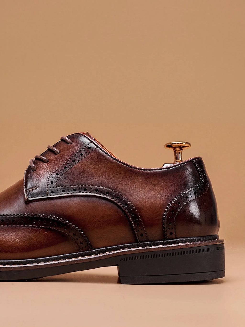 Leather Loafers with Brogue Wingtip Details for Men