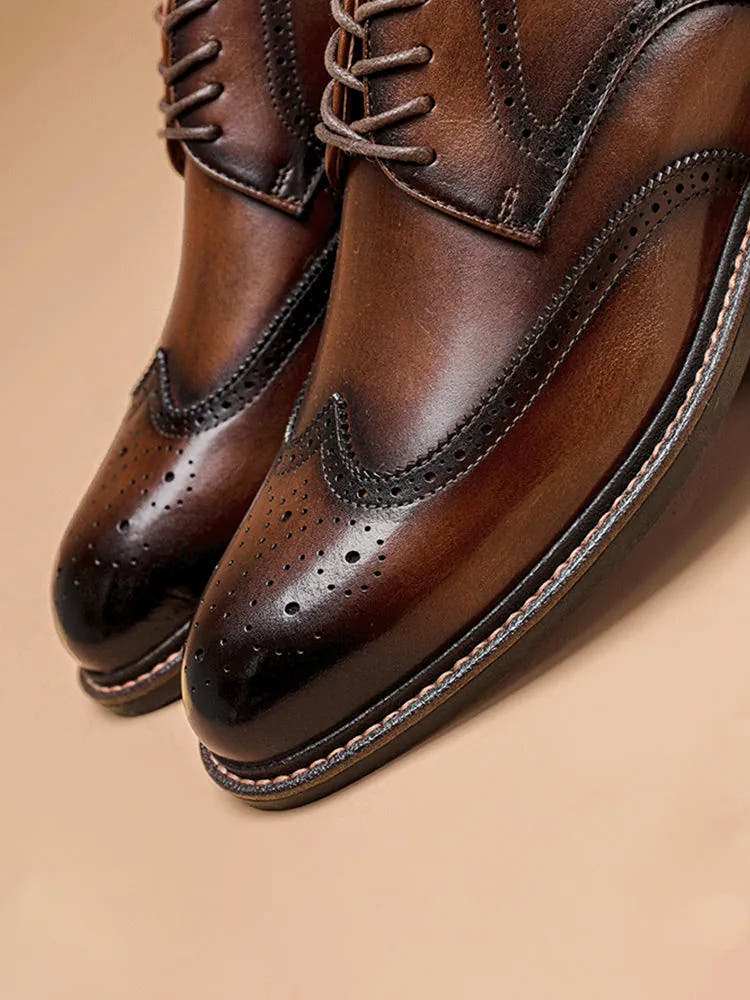 Leather Loafers with Brogue Wingtip Details for Men