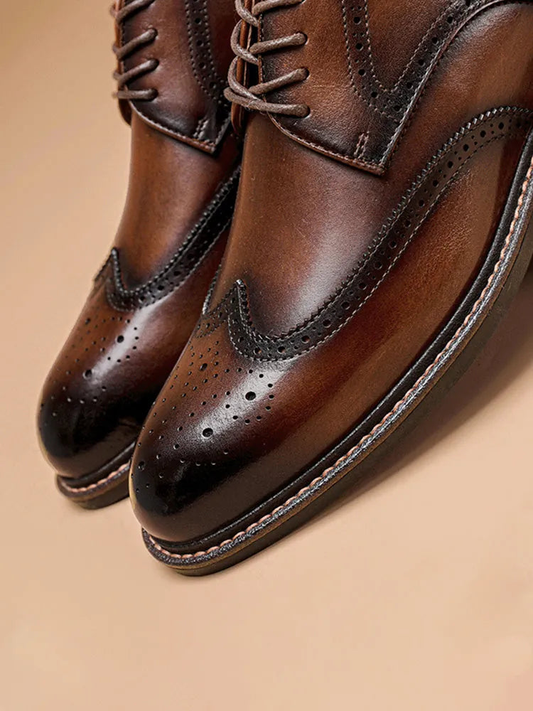 Leather Loafers with Brogue Wingtip Details for Men