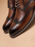 Leather Loafers with Brogue Wingtip Details for Men