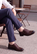Leather Loafers with Brogue Wingtip Details for Men