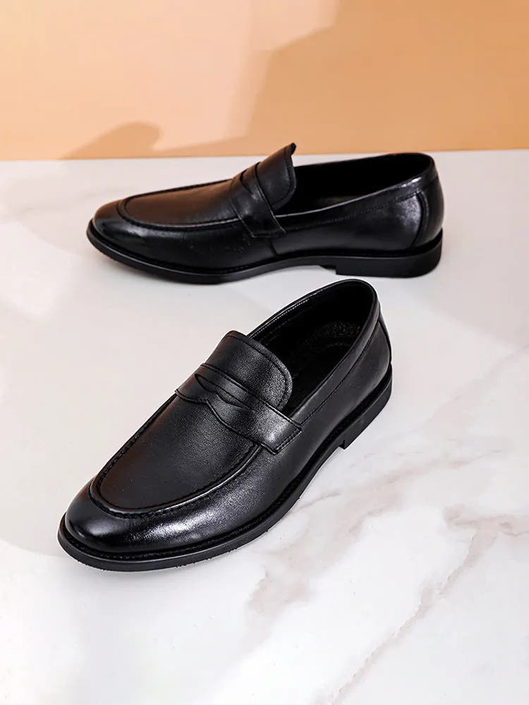 Leather Penny Loafers with Slip-On Fit for Men