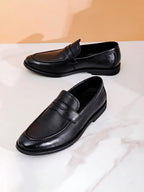 Leather Penny Loafers with Slip-On Fit for Men