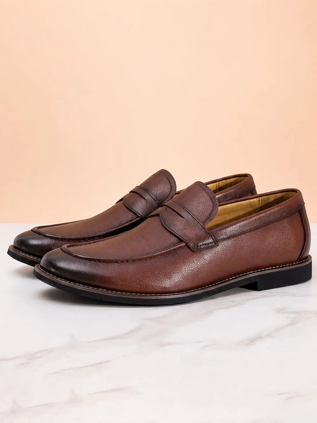 Leather Penny Loafers with Slip-On Fit for Men
