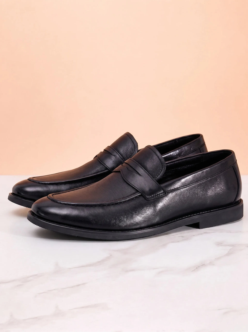 Leather Penny Loafers with Slip-On Fit for Men