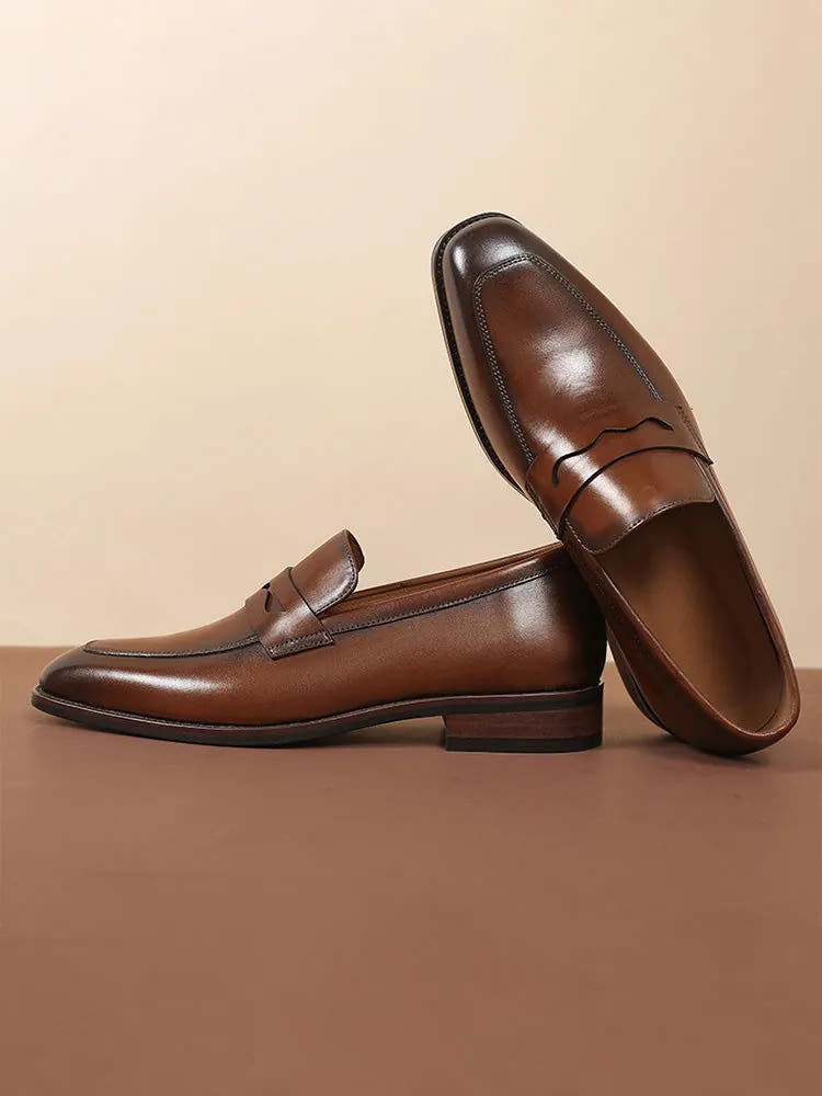 Leather Penny Loafers with Slip-On Fit for Men