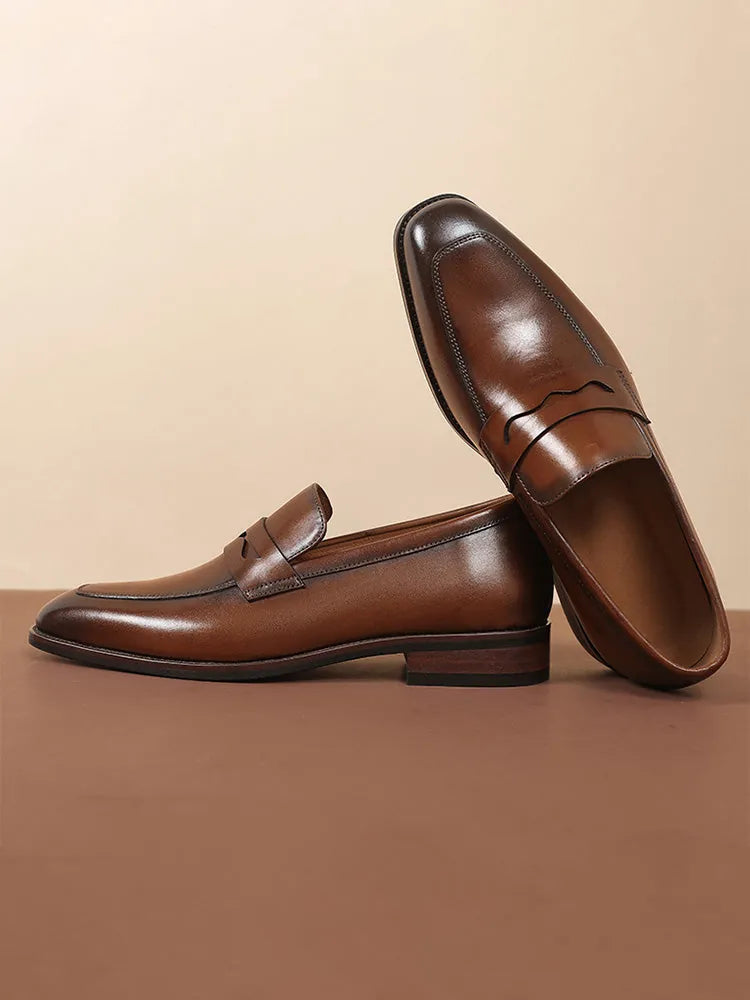 Leather Penny Loafers with Slip-On Fit for Men