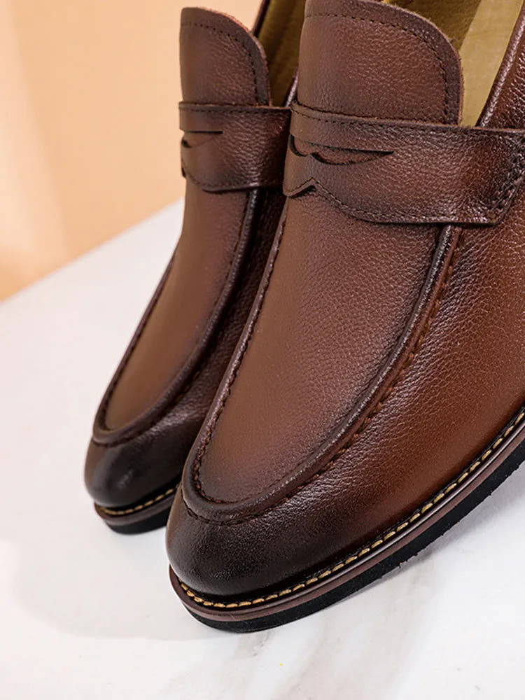 Leather Penny Loafers with Slip-On Fit for Men