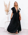 Leonie | Women's Wrap Flutter-Sleeve Boho Maxi Dress