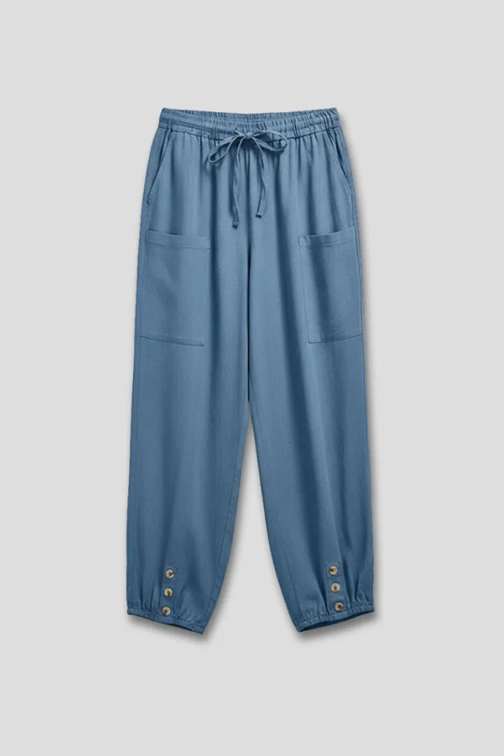 Linda | Women's Drawstring-Waist Button-Hem Trousers