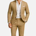 Linen Suit with Notched Lapel and Welt Pocket for Men