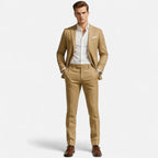 Linen Suit with Notched Lapel and Welt Pocket for Men