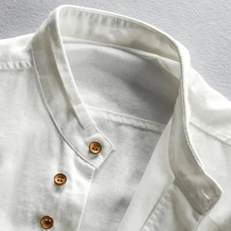 Mandarin Collar Shirt with Asymmetrical Placket for Men