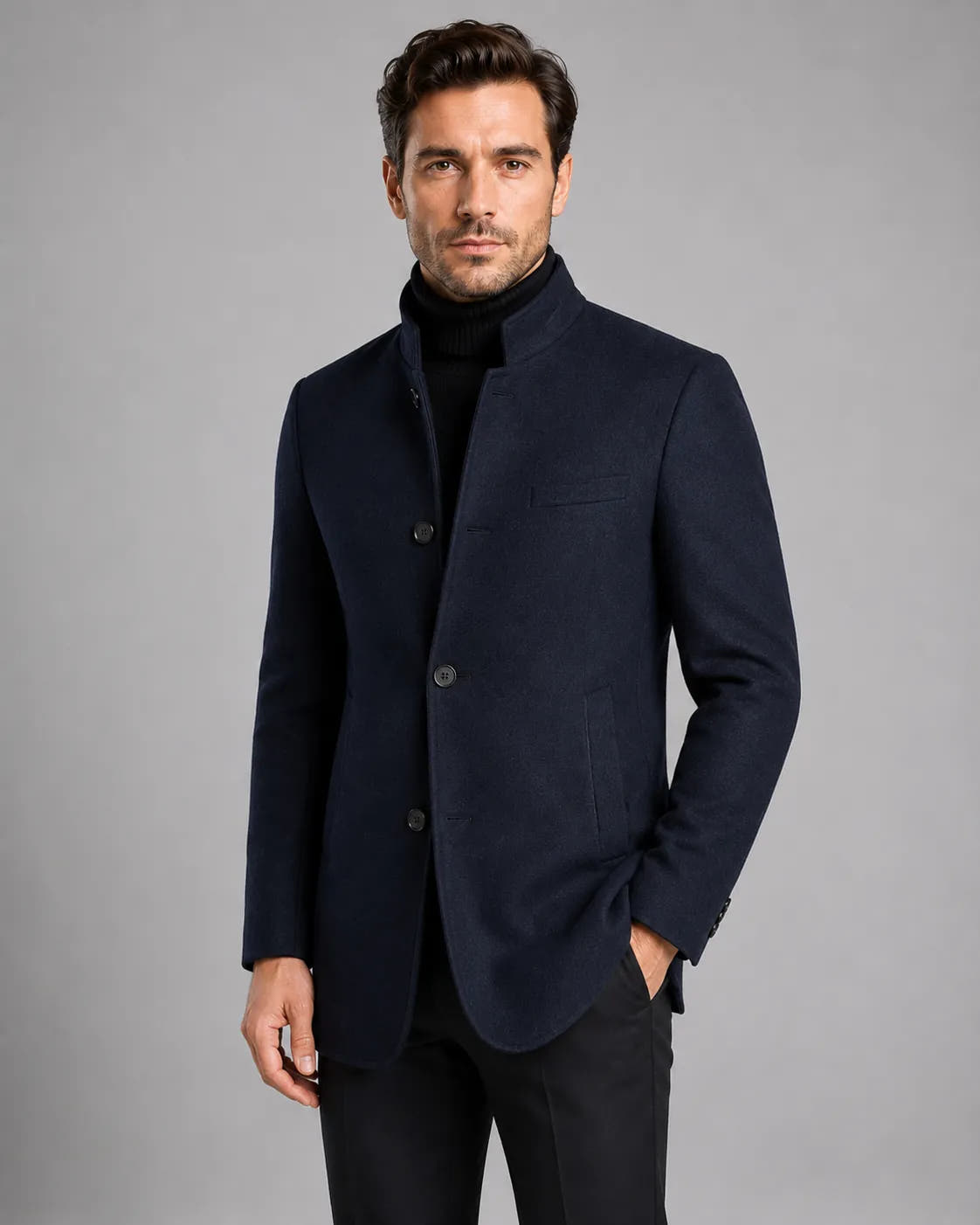 Mandarin Collar Single-Breasted Blazer for Men