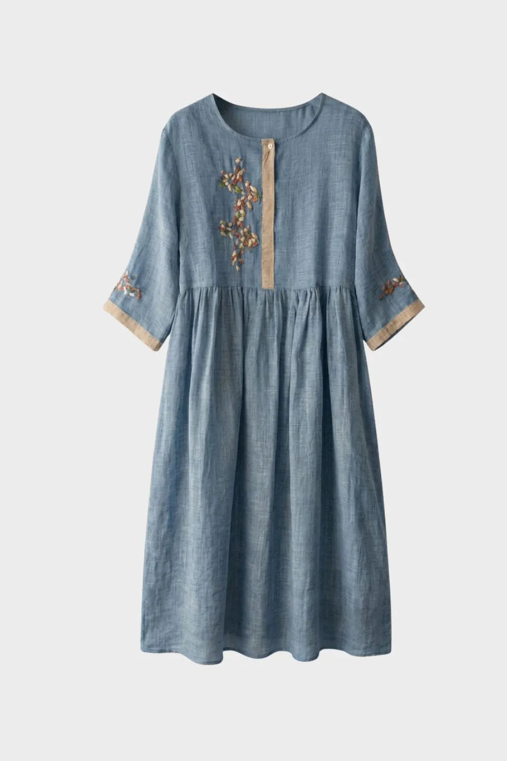 Marnie | Women's Embroidered Linen Midi Dress