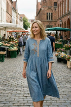 Marnie | Women's Embroidered Linen Midi Dress