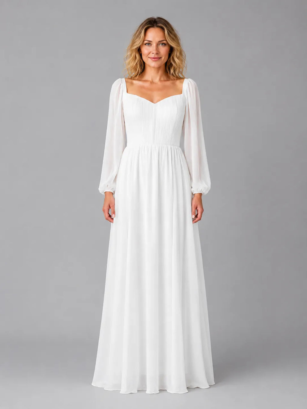 Nerissa | Women's Long-Sleeve Chiffon Maxi Dress
