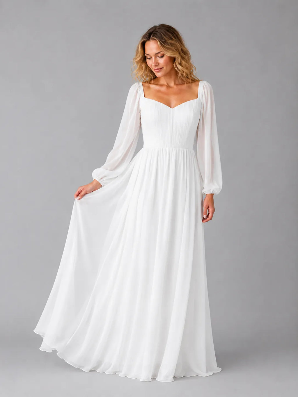 Nerissa | Women's Long-Sleeve Chiffon Maxi Dress