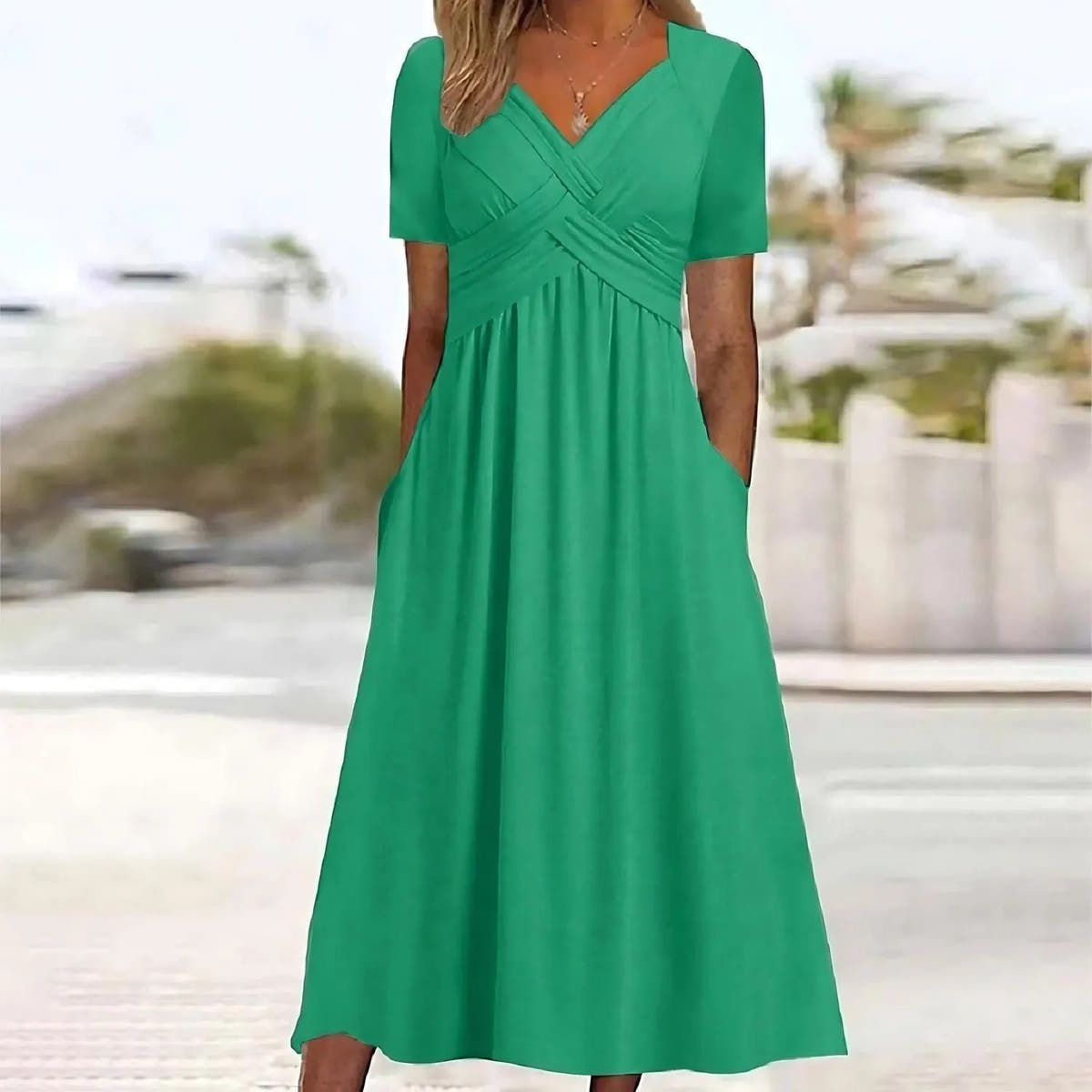 Noreen | Women's Wrap-Front Pocket Midi Dress