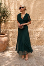 Ondine | Women's Wrap V-Neck Chiffon Maxi Dress
