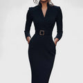 Prunella | Women's Long-Sleeve Wrap Belted Midi Dress