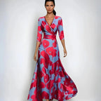 Ramona | Women's Wrap Floral Three-Quarter-Sleeve Maxi Dress
