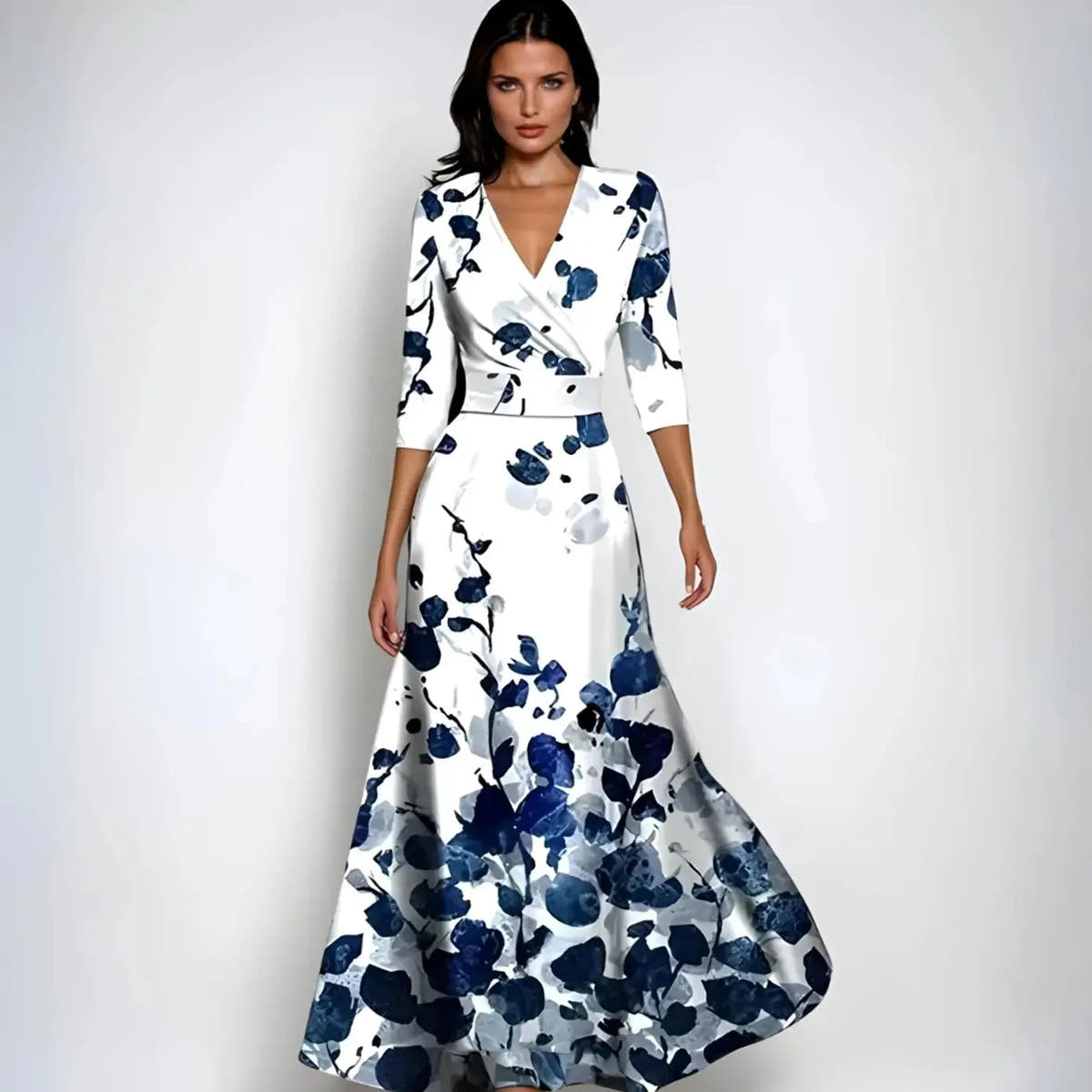 Ramona | Women's Wrap Floral Three-Quarter-Sleeve Maxi Dress