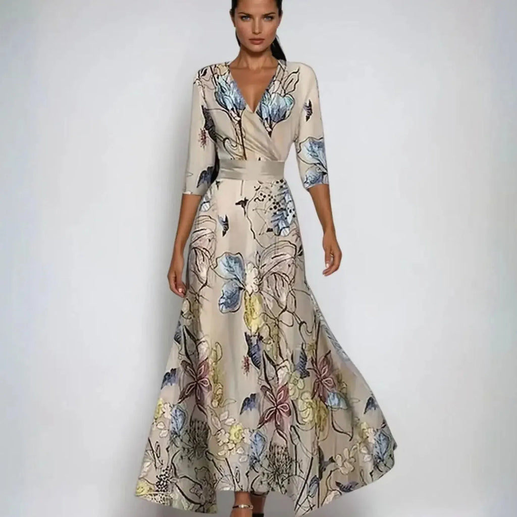 Ramona | Women's Wrap Floral Three-Quarter-Sleeve Maxi Dress