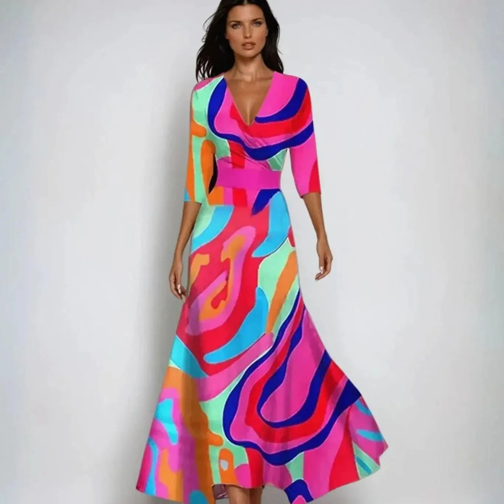 Ramona | Women's Wrap Floral Three-Quarter-Sleeve Maxi Dress