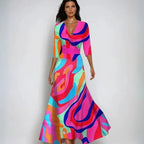Ramona | Women's Wrap Floral Three-Quarter-Sleeve Maxi Dress