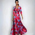 Ramona | Women's Wrap Floral Three-Quarter-Sleeve Maxi Dress