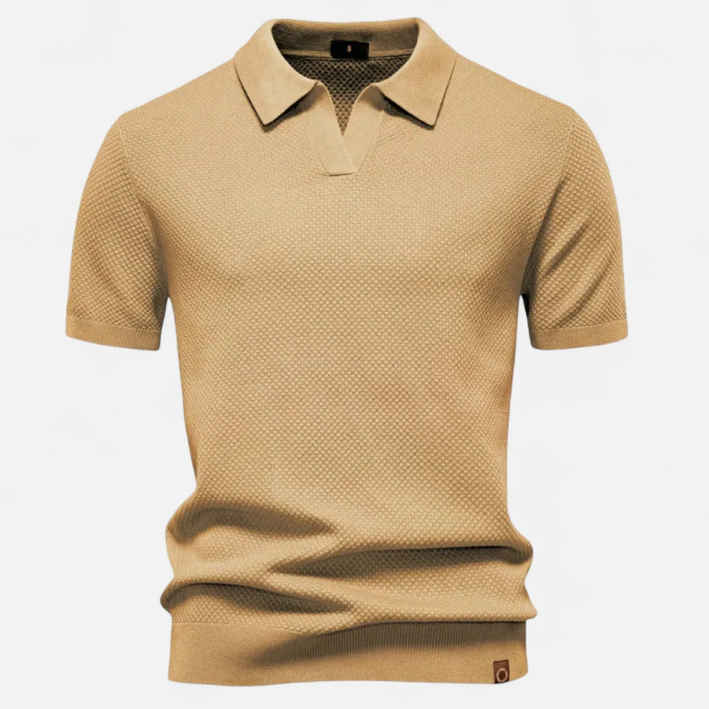 Short Sleeve Knit Polo Shirt with Pineapple Motif for Men