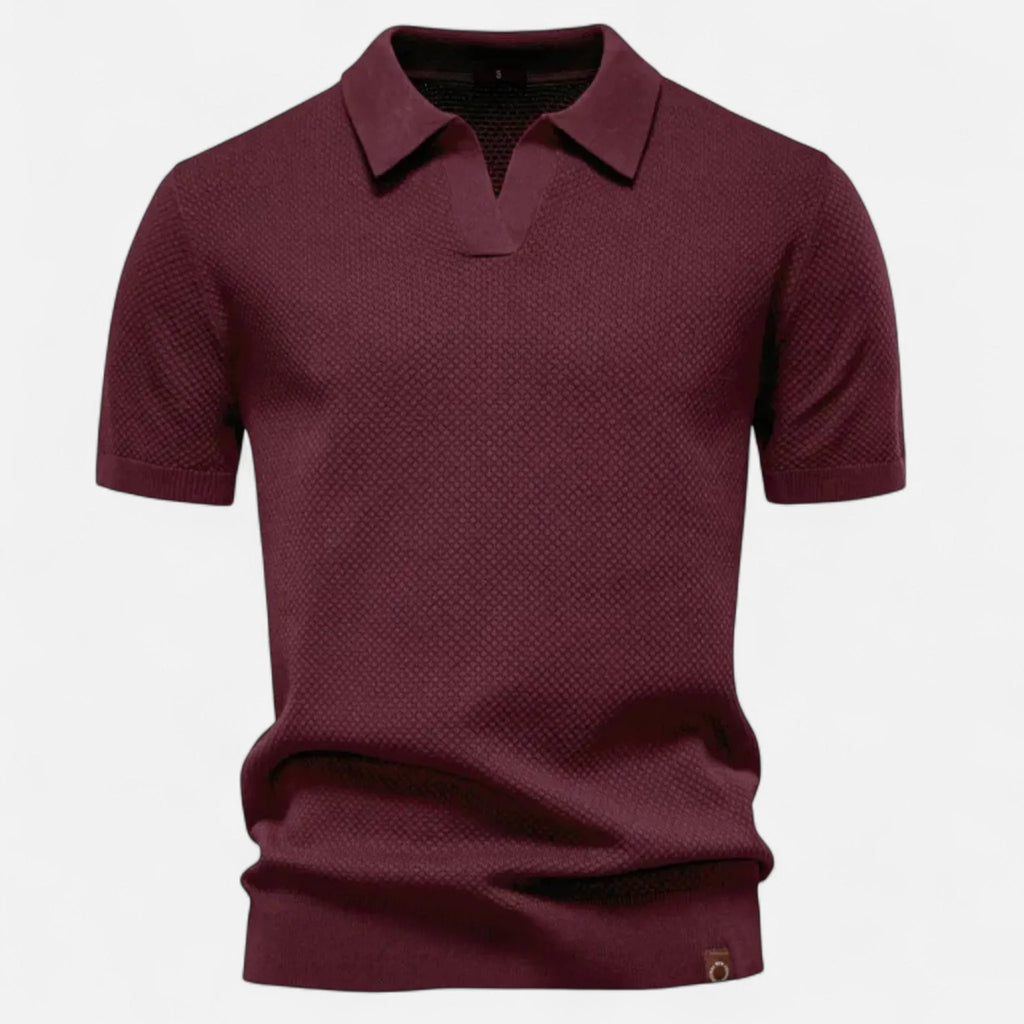 Short Sleeve Knit Polo Shirt with Pineapple Motif for Men